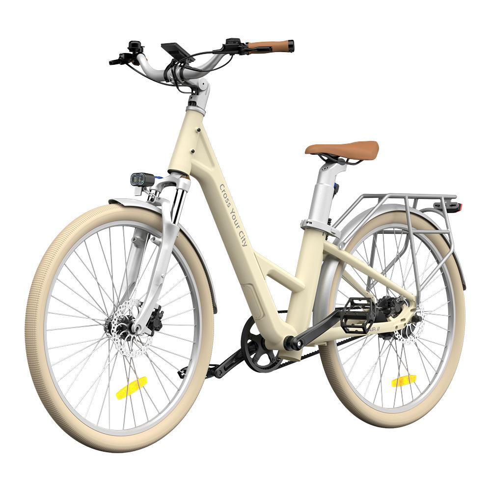 ADO Air 28 電動アシスト自転車 ベージュ 右斜め前方（ベルトドライブ側